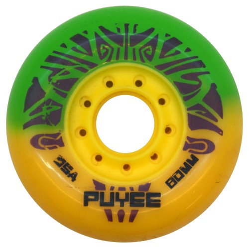 Колесо для роликов PUYEE 72-80mm/85A желто-зеленое в магазине Rollbay.ru